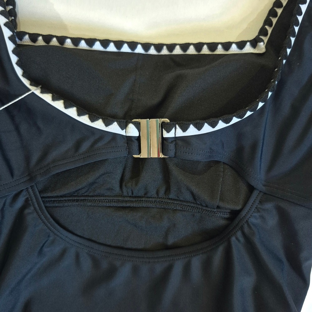 Sunshine One Piece Tummy Control Swimsuit Black Rickrack Ruffle Sleeve Ruching - Picture 7 of 9